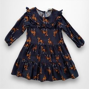 H&M Toddler Girls Navy Blue Horse Print Dress Long Sleeve Size 4t